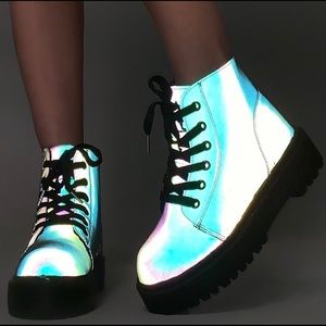 YRU Slayr iridescent reflective ankle boot